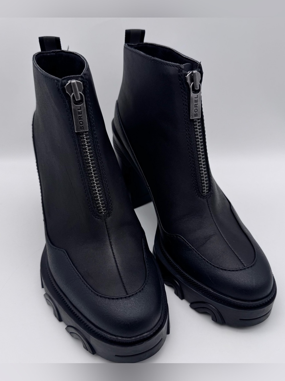 Sorel Brex Heel Zip Boots Black Women' Size 8.5 Leather Ankle Booties